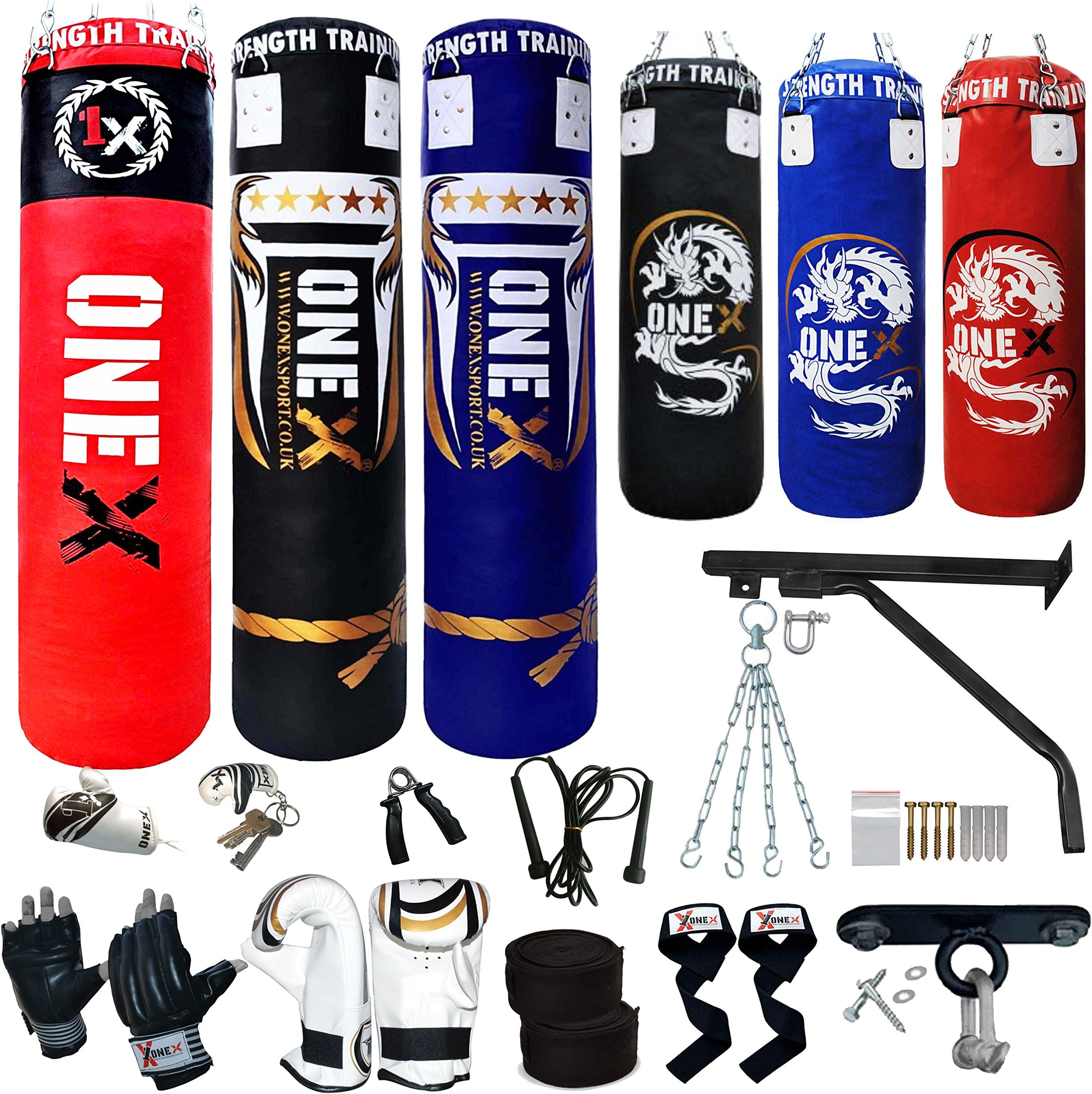 New 3/4/5 FT Heavy Filled Punch Bag Buyer Build Multi Colors Set, Chains, Bracket, Punching Training Gloves Mitts for Training Fitness 100% Water Proof Bag MMA