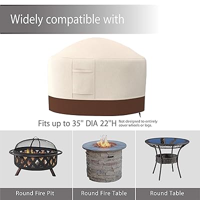 Buy Tuyeho Patio Round Fire Pit Cover Dia 36 X 22 Inch 600d Heavy Duty Outdoor Fire Table Cover Waterproof Weather Resistant For Your Fire Bowl Beige Brown Online In