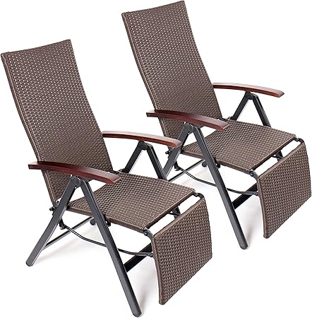 Vanage Gartenstuhl Mit Fussablage Im 2er Set In Braun Klappstuhl Gs Gepruft Verstellbar Gartenmobel Rattansessel Relax Sessel In Rattanoptik Mit Fussteil Relaxstuhl Fur Garten Amazon Co Uk Garden Outdoors