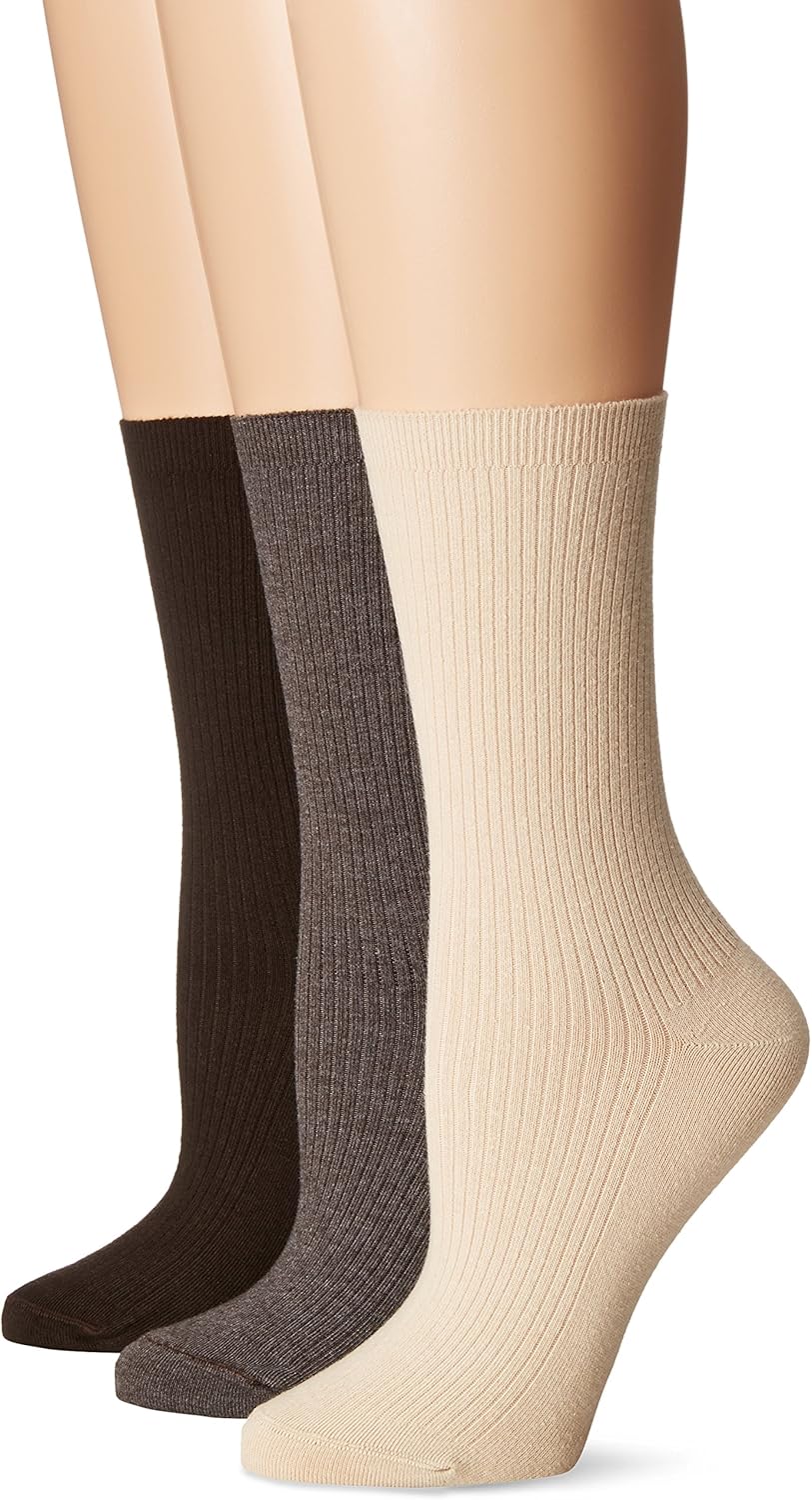 No Nonsense Women's Cotton Rib Socks 3Pack, Asst 2 Heather Espresso