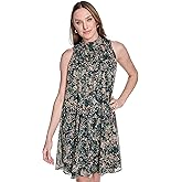 Tommy Hilfiger Women's Sleeveless Tie Neck Chiffon Shift Dress