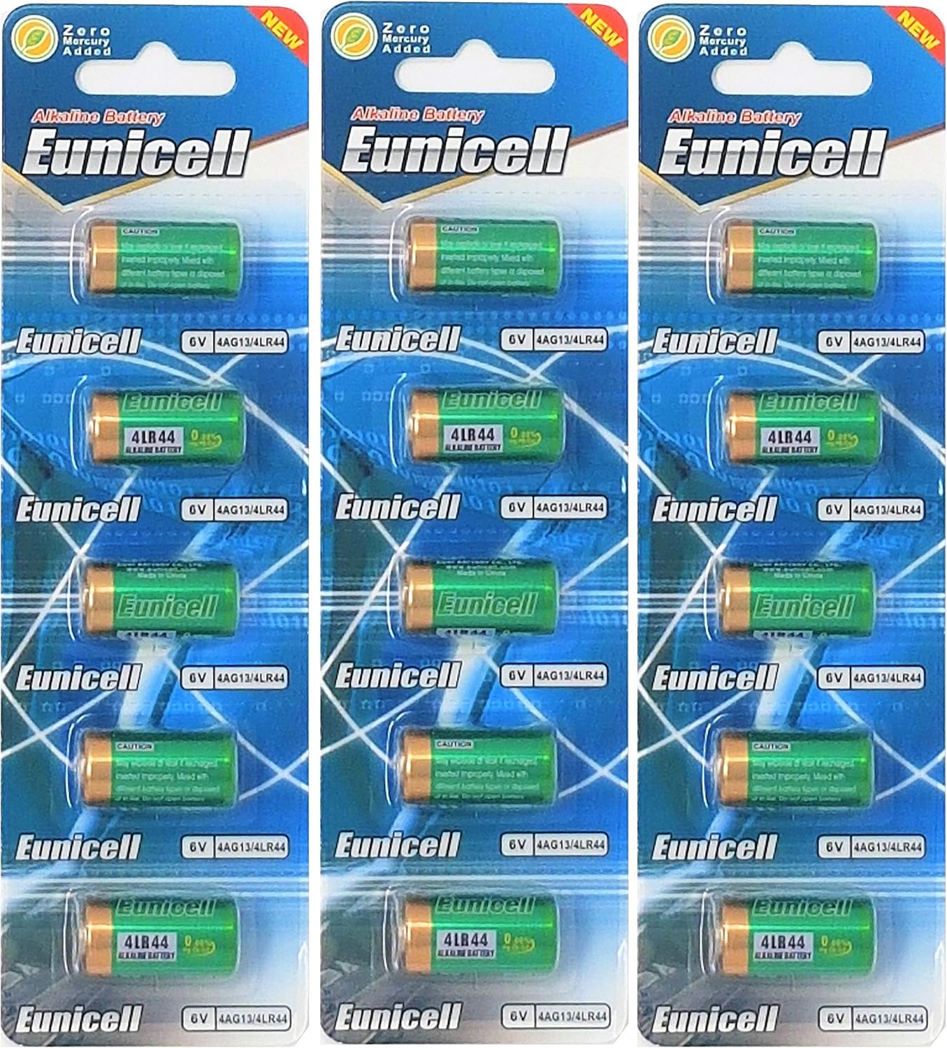 15 x 4LR44 6 V (3 Packs of 5 Batteries) Mercury-Free Alkaline Batteries PX28, 4G13, 476 A, L1325 Eunicell FBA