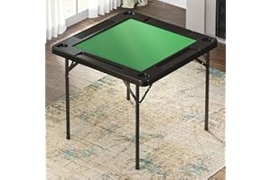 IWDOO Folding Card Table, 35.4" Square Mahjong Table with Green Felt, Chip Trays and Cup Holders, Portable Domino Tables for 4 Players, Card Game Tables for Mahjong Poker Domino Game, Black