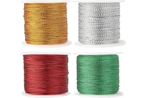BTMOOZ Metallic Cord 436 Yard Gold Twine Gold Thread String Ribbon Metallic Thread Rope for Gift Wrapping Craft Bracelet Jewelry Making DIY Christmas Ornament Hanging Decoration 4 Roll Golds Silver Red Green