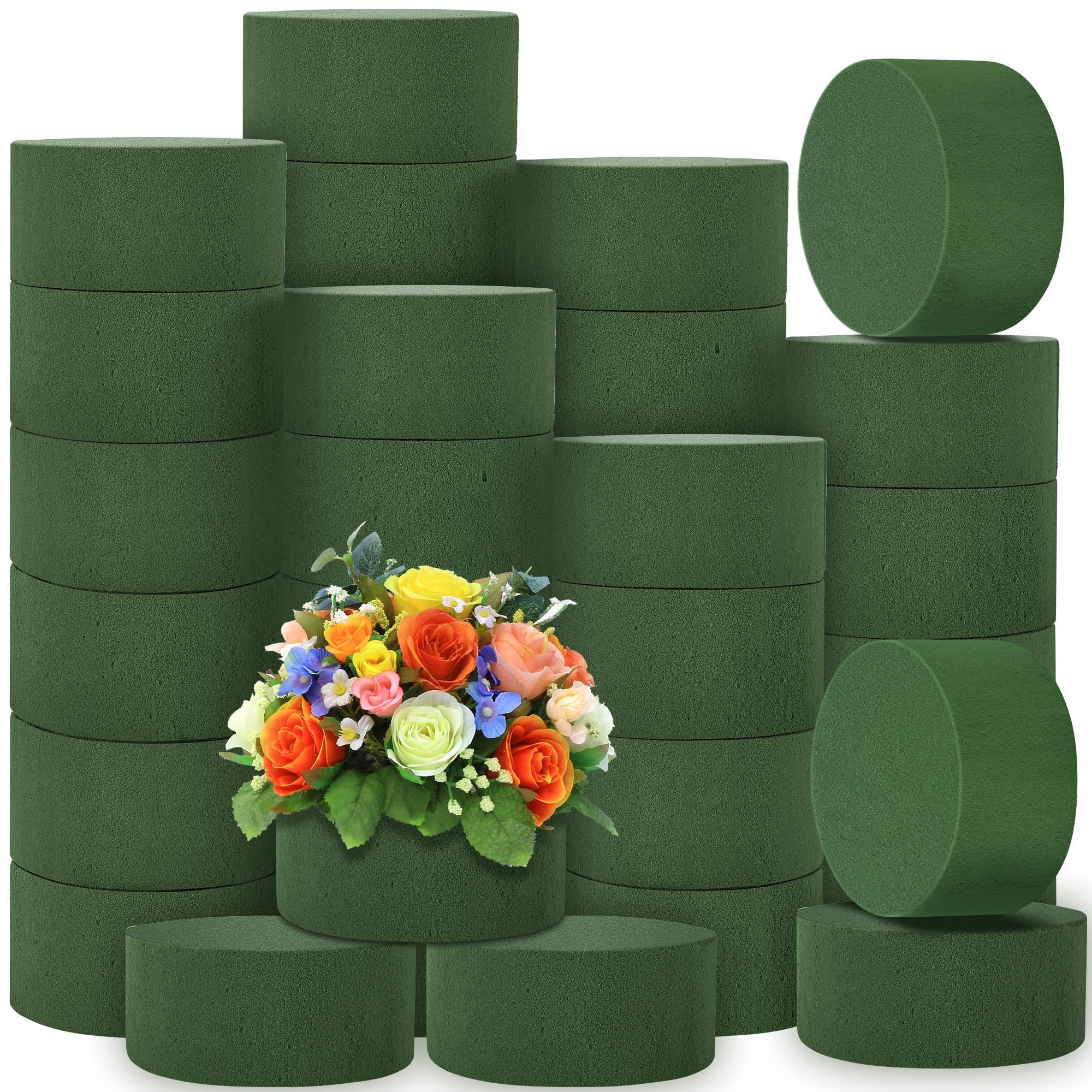 Photo 1 of Hahood 36 Packs Round Floral Foam Blocks Green Wet Dry Flower Foam Bricks 3.15 Inch DIY Flower Arrangement Supplies Kit Florist Block for Aisle Flowers Wedding Party Decorations