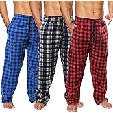 Active Club 3 Pack Mens Fleece Pajama Pants - Plaid Lounge Bottoms with Pockets (S- 3X)