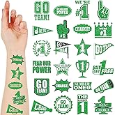Landhoow 240 Pcs Green Team Spirit Tattoos Temporary Glitter Go Team Tattoos Football Temporary Stickers Party Costume Accessory for School Spirit Supplies