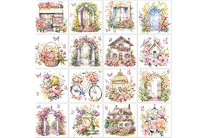 Rngmsi Flower Rub on Transfers for Crafts - 16 Pcs Vintage Floral UV DTF Stickers for Furniture Spring Rub on Transfer Decals