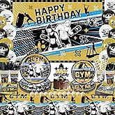 KEFAN Gym Party Decorations, Gym Birthday Party Supplies Packs, Weight Lifting Sports Fitness Party Supplies including Backdrop, Plates, Napkins, Balloons, Gym Party Set Serves 20 (Background)
