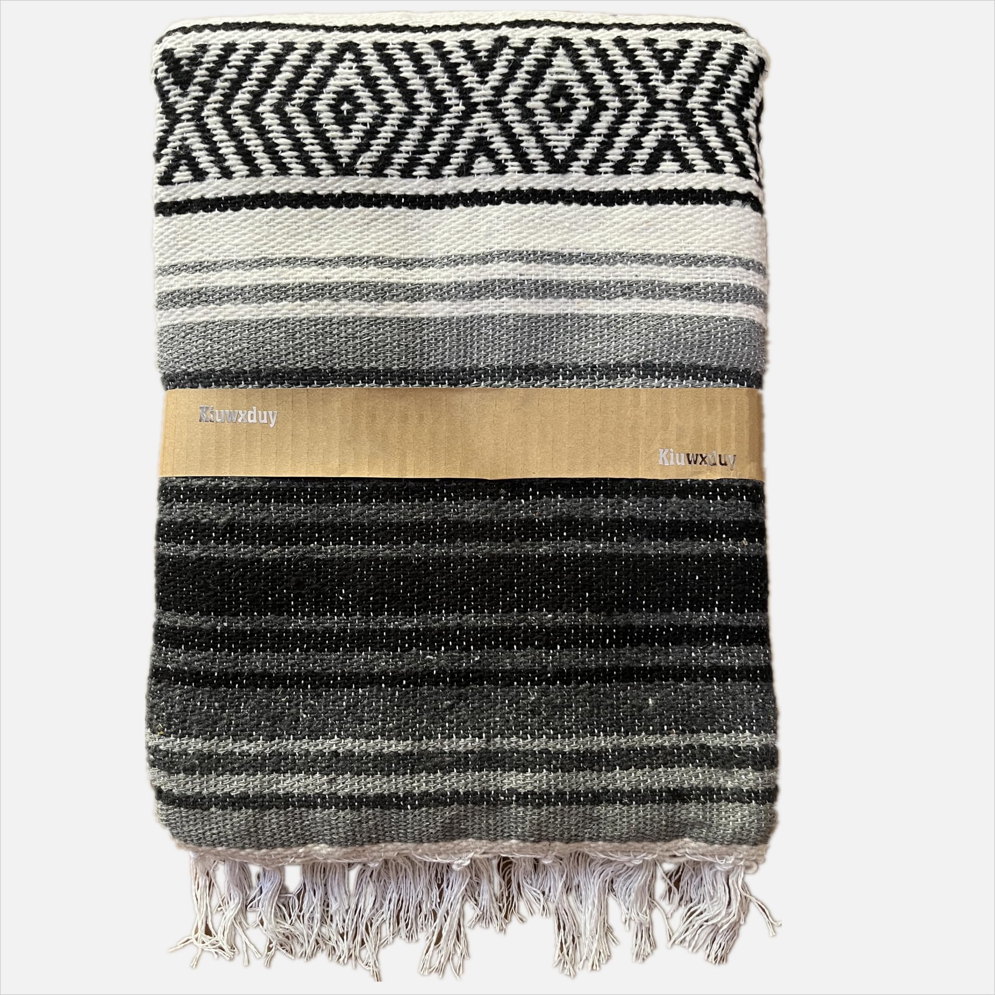Kiuwxduy Mexican Manual Knitted Blanket Sofa Throw Meditation Yoga Mat Boho Outdoor Camping Picnic Blanket Festival Blanket (Grey)