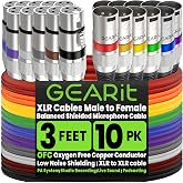 GEARit 22AWG OFC XLR Cables 3FT 10-Pack Male to Female for Audio Engineers | Color-Coded Balanced 3-Pin Microphone Cables with Dual Shielding for Mixers Patch Bays Interfaces Preamps and Recording Gear
