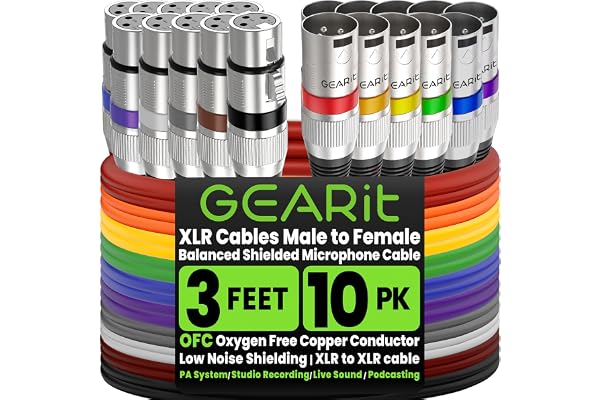 GEARit XLR Cables 3ft 10 Pack XLR Male to Female Balanced Shielded Microphone Cable with Copper Conductors for Recording Stud