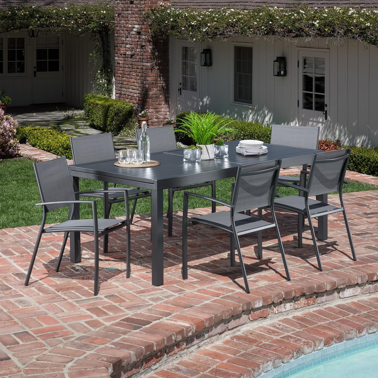 Amazon Com Hanover Naplesdn7pc Gry 7 Piece Naples Dining Set Outdoor Furniture Gray Garden Outdoor