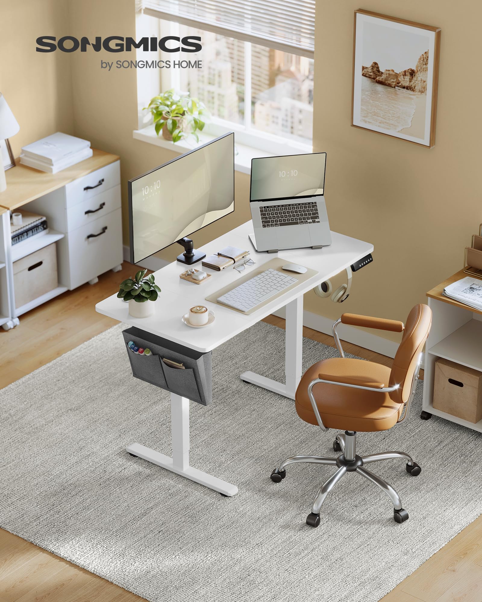 SONGMICS Höhenverstellbarer Schreibtisch elektrisch, 120 x 60 cm, Verstellbarer Tisch, Memory-Funktion für 4 Höhen, für Büro, wolkenweiß LSD132W01 2