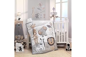 Lambs & Ivy Jungle Safari Gray/Tan/White Nursery 6-Piece Baby Crib Bedding Set