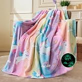 Joiedomi Glow in The Dark Blanket - Unicorns Gifts Toys for Girls Age 2 3 4 5 6 7 8 9 10 11 12 Year Old - Soft Cozy Flannel Kids Throw Blanket, Birthday Bedroom Decor 50"&times;60"