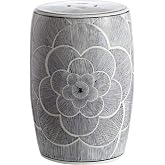 JONATHAN Y Camellia Drum Garden Stool Side Table Ceramic 17", Blue/White | Chinoiserie Floral Indoor Outdoor Patio Plant Stand, Pierced Accent Seat, Coastal Transitional Contemporary Spill-Proof Glaze