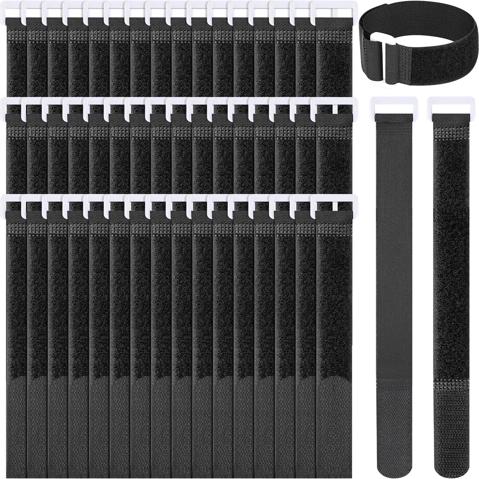 SAISN Reusable Cable Ties Black Heavy Duty Cable Straps Adjustable 12 Inch Hook and Loop Wire Ties Fastening Nylon Ties with Buckle for Cable Cord Management - 50 Pack