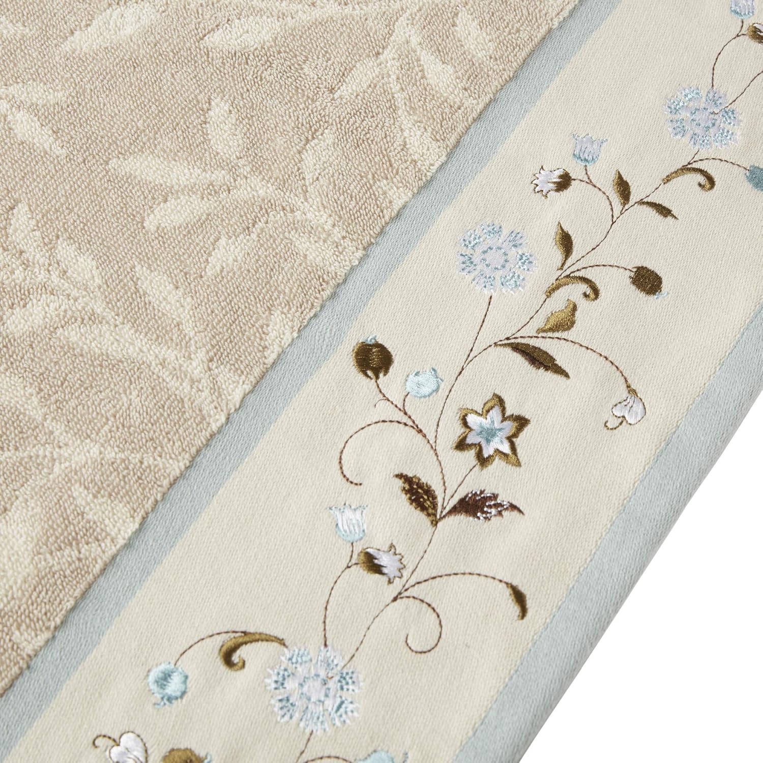 Madison Park Serene Floral Embroidered 100% Cotton Jacquard Ultra Soft Absorbent Bathroom Towel Set Shower Hand Face Washcloths, See Below, Blue: Home & Kitchen