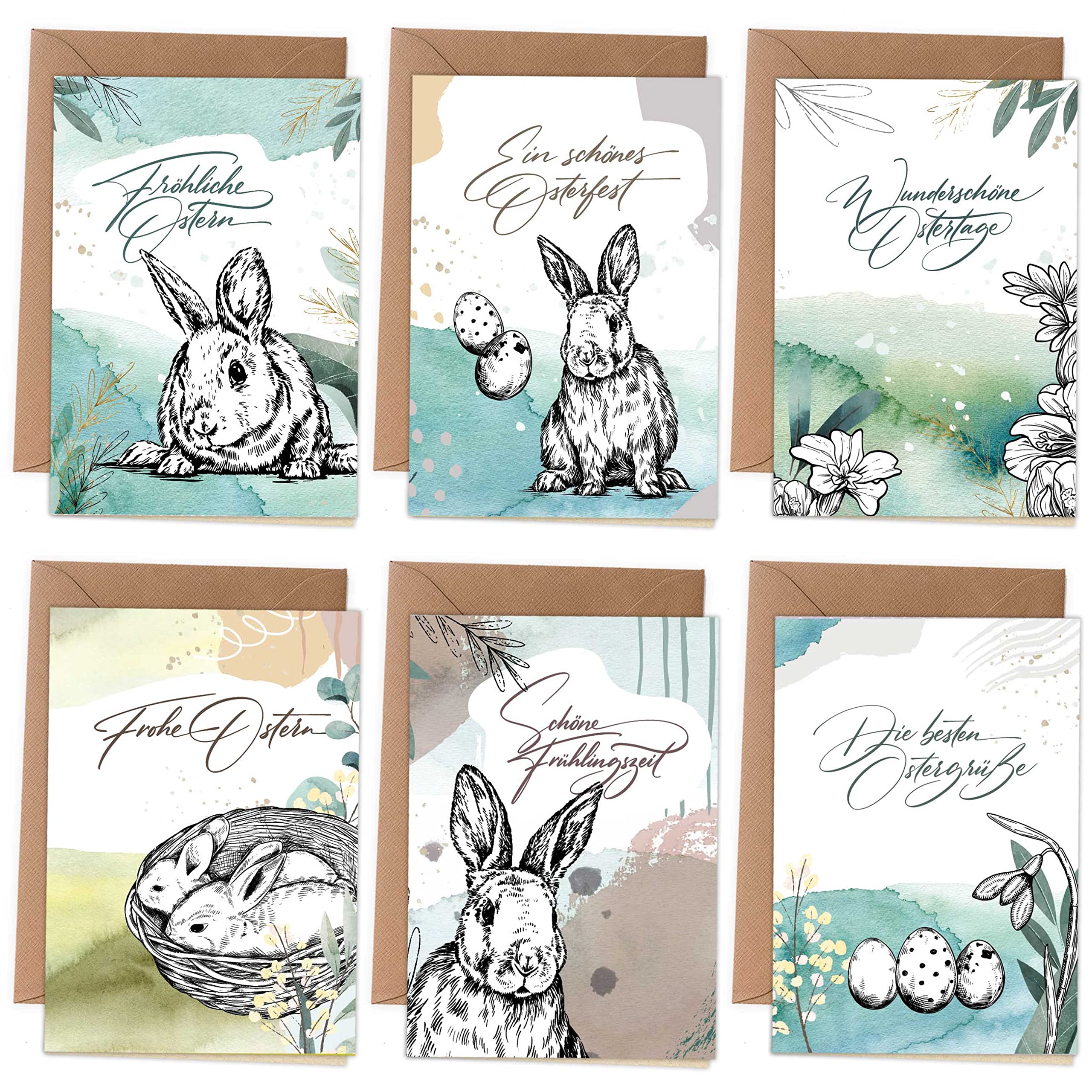 Papierdrachen Folding Cards for Easter - Easter Cards | 6 Spring Greeting Cards Including Envelope and Stickers for Easter Time - Greetings to the Family - Stylish Design - Abstract Motif - Set 6