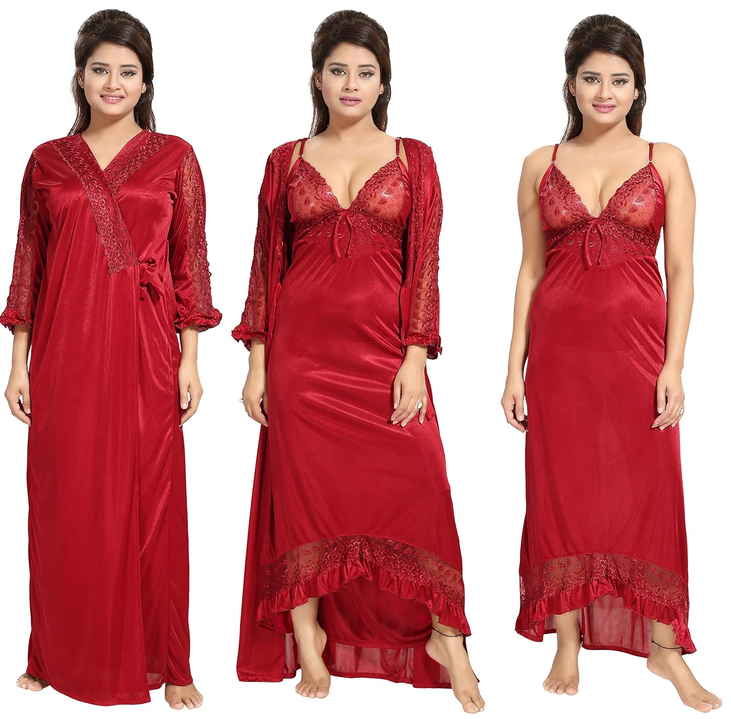 noty&trade;&trade;&trade; - women's/girls satin matching nightwear - 2 pc set- nighty/robe