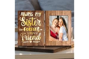 ARIDUR Christmas Sister Gifts from Sister, Christmas Friend Gifts for Sisters, Christmas Friendship Gifts for Women Friends, Brown Glowing 4x6 Picture Frame for Wall and Tabletop