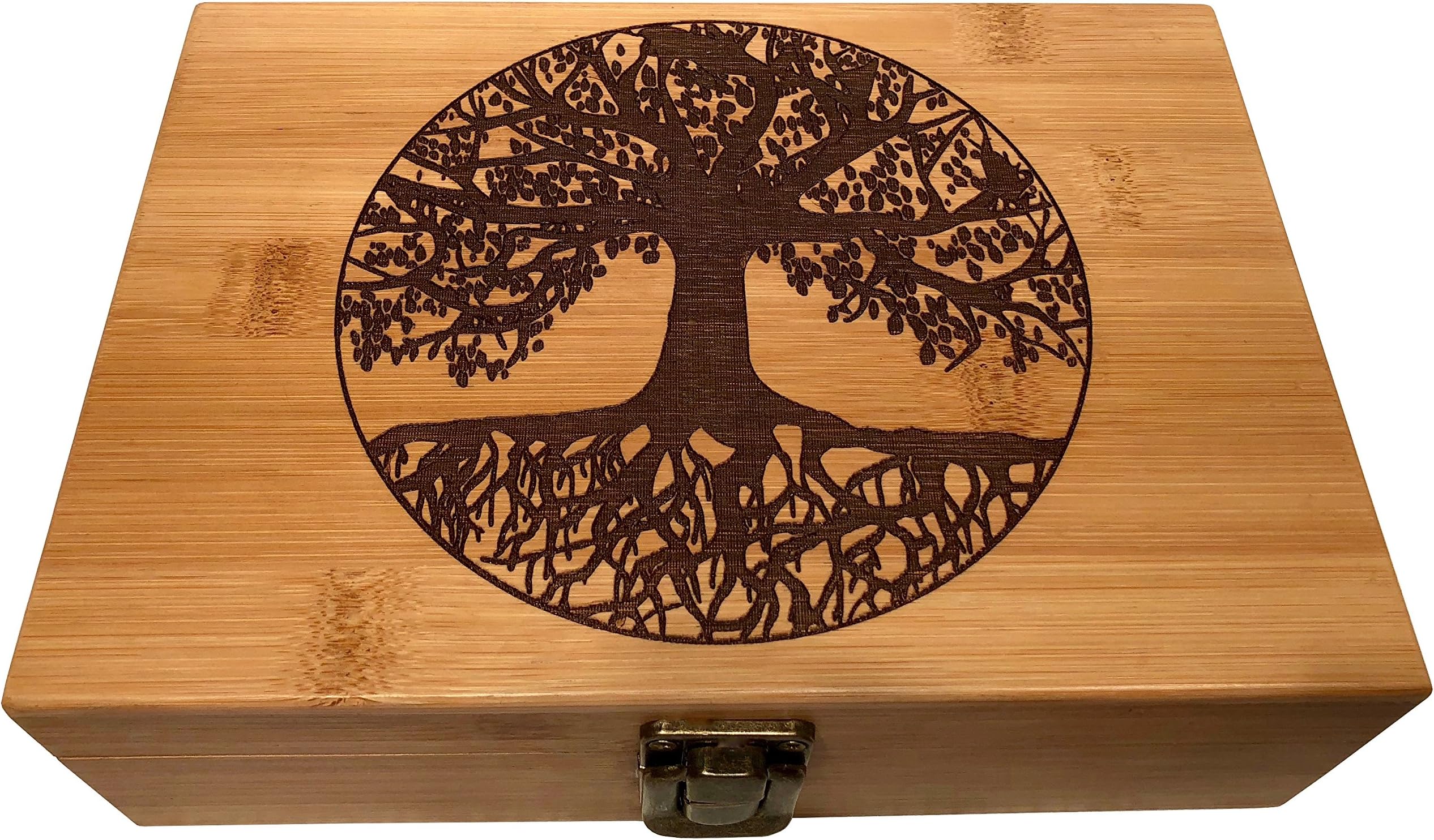 Tree of Life Wood Stash Box - Engraved Design with Metal Latch Large Wooden Stash Boxes (Tree of Life)