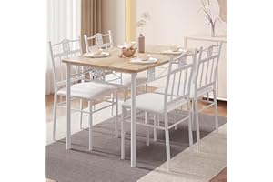 VECELO 5 Piece Dining Table Set for 4 with Chairs, Wood Table-top & PU Padded Seat for Small Space Kitchen