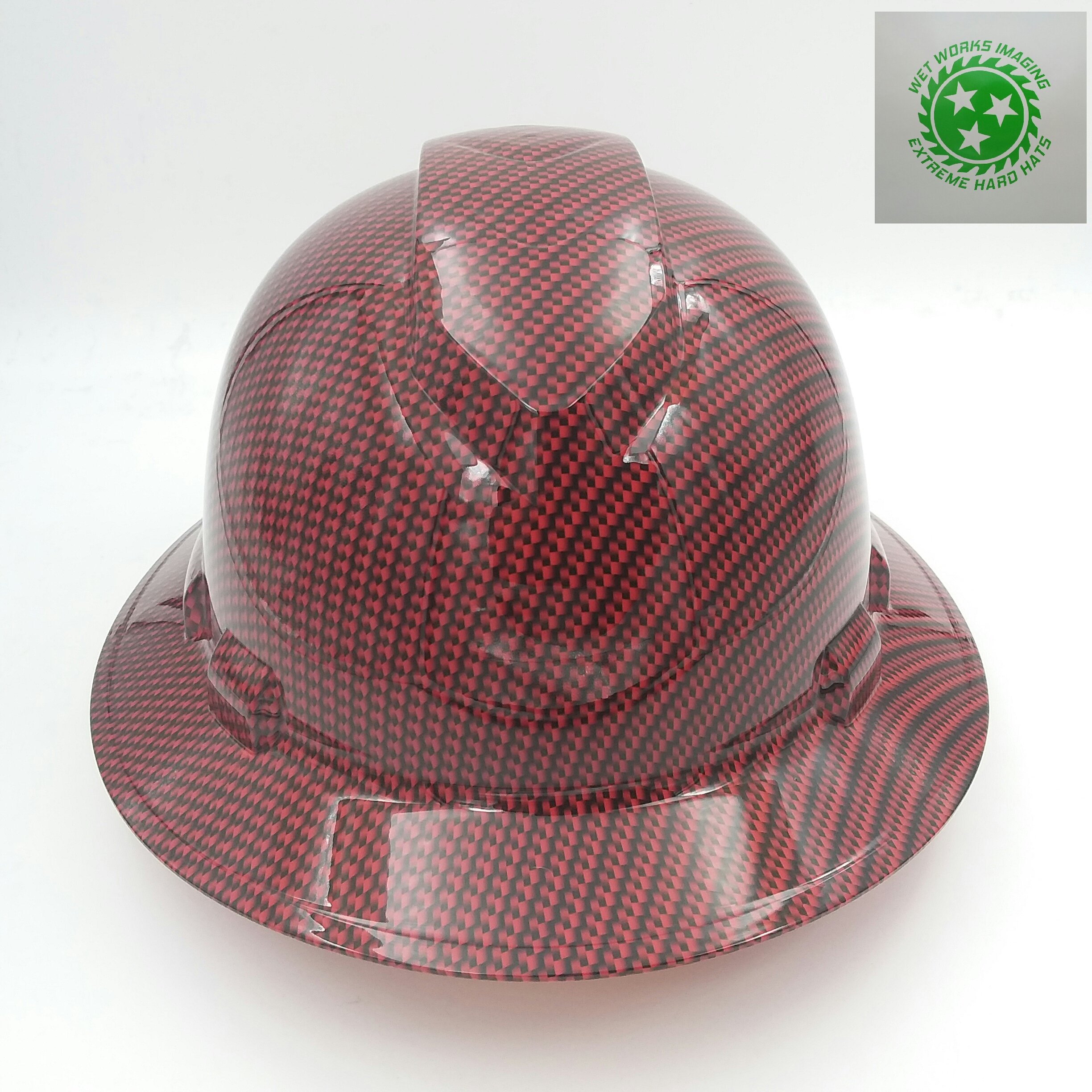 Wet Works Imaging Customized Pyramex Full Brim Red Carbon Hard