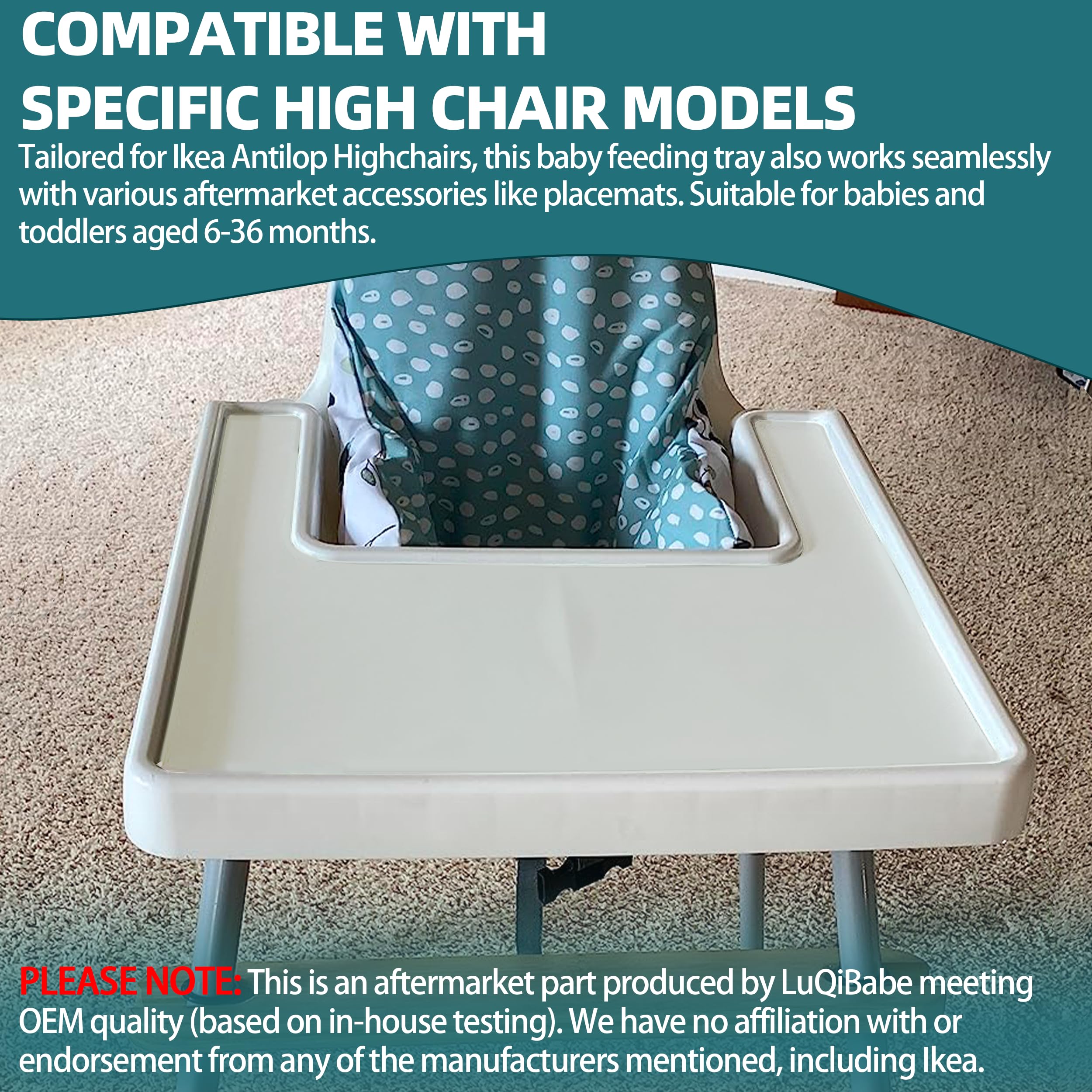 Baby High Chair Tray Compatible with IKEA Antilop High Chair Baby Dining Feeding Tray for Toddler - Made with Food-Safe Plastic (BPA BPS BPF Lead and Phthalate Free) - White