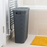 Addis Faux Rattan Slim Laundry Hamper Charcoal 40 Litre view 2