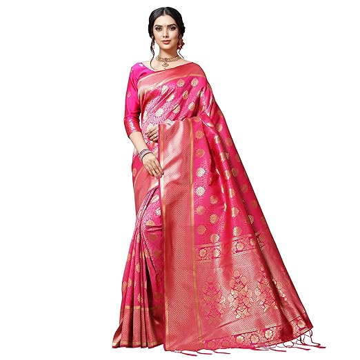 Anand Sarees Kanjivaram & Banarasi Jacquard Silk Saree With Unstitched Blouse Piece