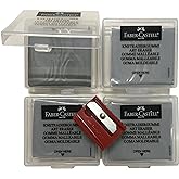 Faber-Castell Large Kneaded Art Eraser Grey Artist Drawing Art Pencil Eraser with Casing [Pack of 4] + 1 Faber-Castell Sharpener