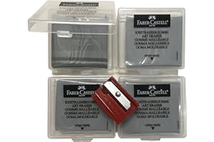Faber-Castell Kneaded Art Pencil Eraser with Case [Pack of 4] + 1 Faber-Castell Sharpener