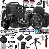 Sony ZV-E10 II Mirrorless Camera with 16-50mm + 55-210mm Lenses, 128GB Memory,.43 Wide Angle &amp; 2X Lenses, Case. Tripod, Filters, Hood, Grip,Spare Battery &amp; Charger, Software Kit -Deluxe Bundle