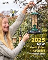 iBorn Squirrel Proof Bird Feeder 8 Inch Green All Metal Anti-UV Cage view 3