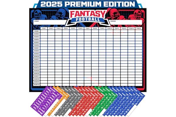 Fantasy Football Draft Board 2025 Kit - Extra Large Set with 490 Player Labels - 2025-2026 Premium Color Edition