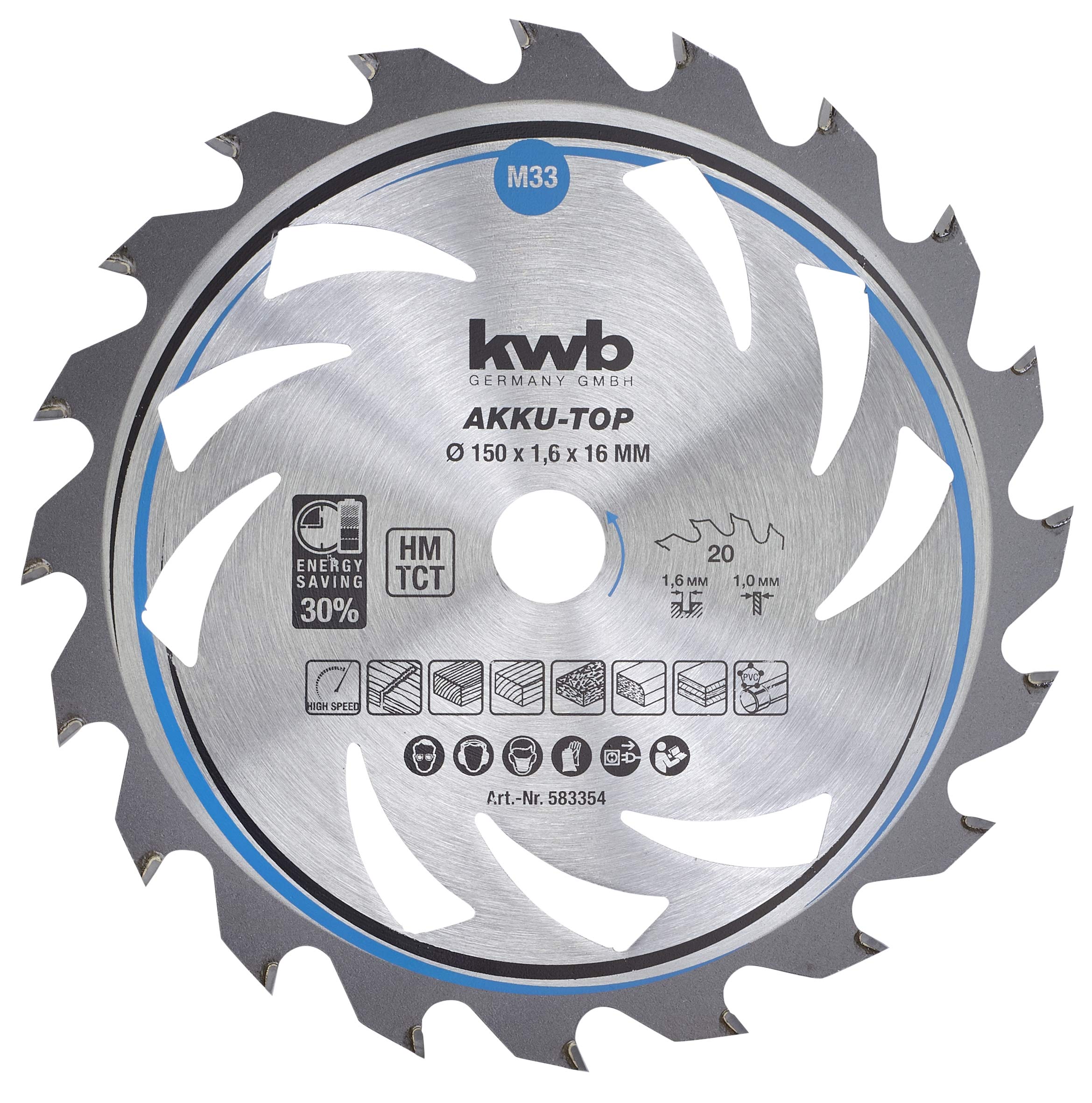KWB Circular Saw Blade 150 X 16 MM | Smooth Operation | Specially Designed for Cordless Tools | Suitable for Soft and Hardwood, Carpenter Boards, and CHIPBOARDS