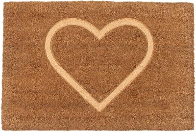 Nicola Spring Coir Door Mat 60 x 40cm Embossed Heart Non Slip Backing