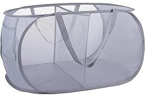 XIAYAN collapsible Mesh Popup laundry basket，2 Compartments-Laundry Hamper with Strong Handles ，Easy to Open and Fold for Dorm, Laundry Room, Bedroom, RV (Gray)…