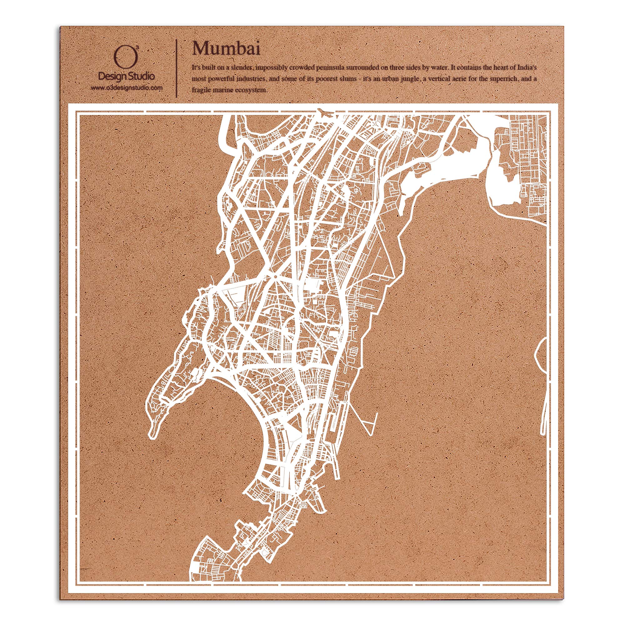 Mumbai Paper Cut Map White 30x30 cm Paper Art