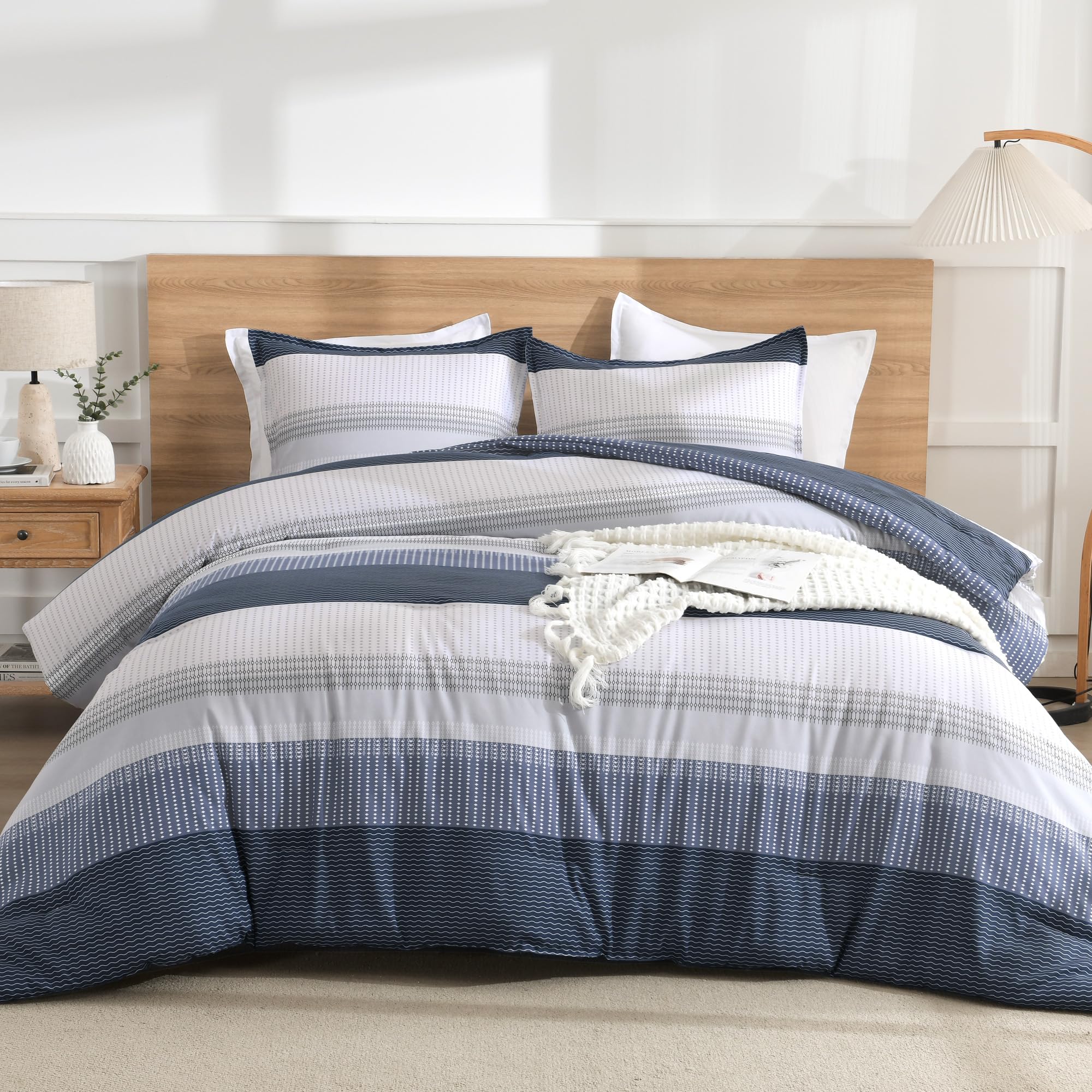 Photo 1 of Litanika Full Comforter Set Black Blue - 3 Pieces Lightweight Fluffy Bedding Comforter Sets, All Season Down Alternative Comforter (1 Comforter, 2 Pillowcases)