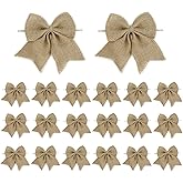 AIMUDI Natural Burlap Bows 6 Inch Premade Rustic Jute Ribbon Bows Pre-Tied Wreath Bows Burlap Gift Bows for Crafts Christmas Tree Farmhouse Decorations Baby Shower Wedding Party Favors (20 Pieces)