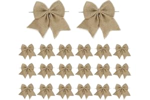 AIMUDI Natural Burlap Bows 6 Inch Premade Rustic Jute Ribbon Bows Pre-Tied Wreath Bows Burlap Gift Bows for Crafts Christmas Tree Farmhouse Decorations Baby Shower Wedding Party Favors (20 Pieces)