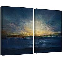 SIGNWIN Canvas Wall Art Gloomy Yellow Sunset Over The Dark Blue Sea Coastal Ocean Oil Painting Abstract Modern Scenic Relax/Calm for Living Room, Bedroom, Office - 16
