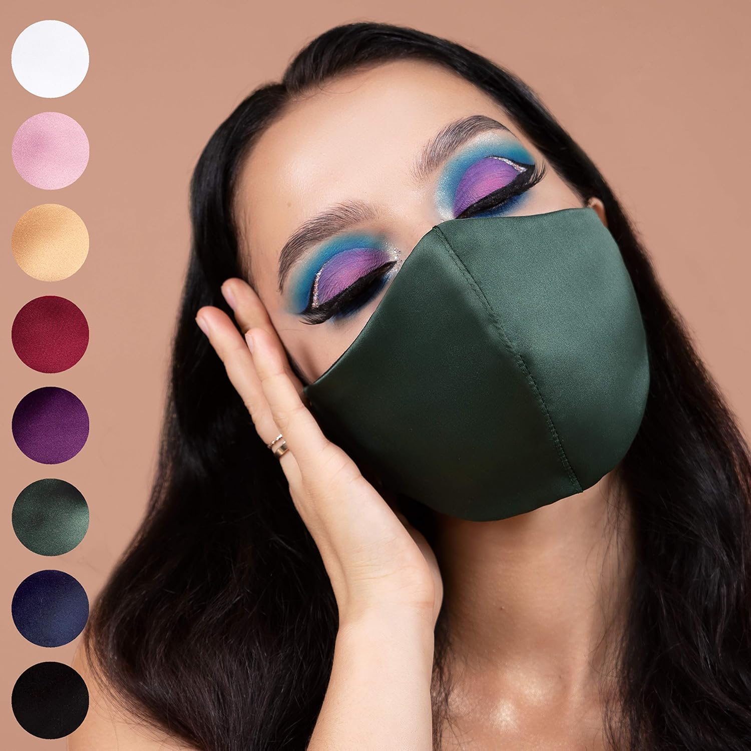 Green Satin Face Mask with Filter Pocket 4 Layer Wedding US