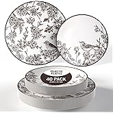 Trendables Disposable Dinnerware Sets Vintage Plates Plastic Disposable Plates Set For 20 Guests 20 x 8 Inch Dessert Plate & 20 x 10 Inch Wedding Plates & Party Plates Rustik