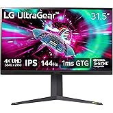 LG 32" Ultragear 4K UHD (3840x2160) Gaming Monitor, 144Hz, 1ms, VESA DisplayHDR 400, G-SYNC and AMD FreeSync Premium, HDMI 2.1, DisplayPort, 4-Pole HP Out DTS HP:X, Tilt/Height/Pivot Stand, Black