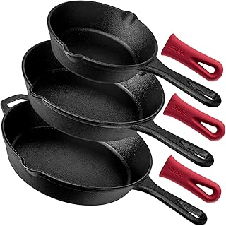 Topfset aus Gusseisen, 3-teilig, 15,2 cm, 20,3 cm und 25,4 cm, ofenfestes Kochgeschirr | 3 hitzebeständige Halterungen | für Innen- und Außenbereich geeignet | Grill, Induktionsfest