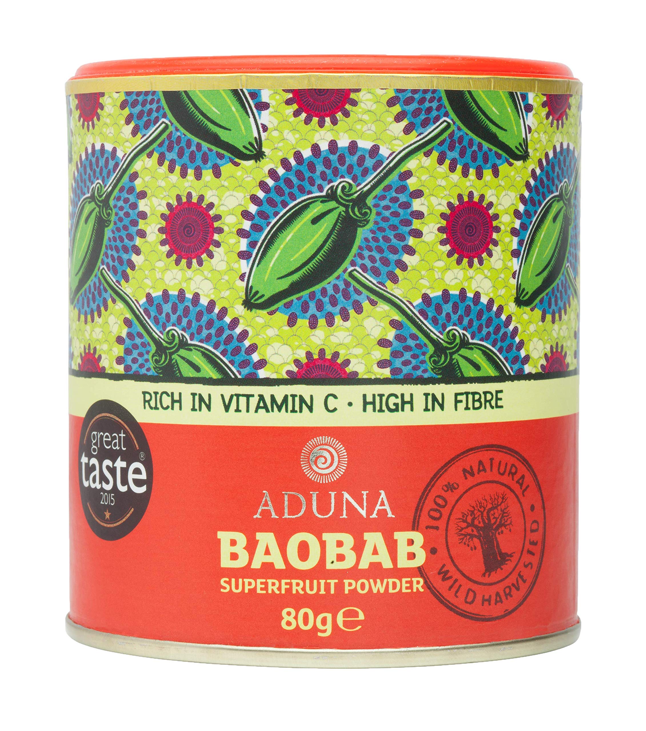 Aduna Organic Baobab Powder | 100% Baobab Fruit for Immune & Digestive Support | Natural Vegan Source of Vitamin C & Prebiotic Fibre | Superfood Powder for Smoothies, Juices & Yoghurts | 80g Tin